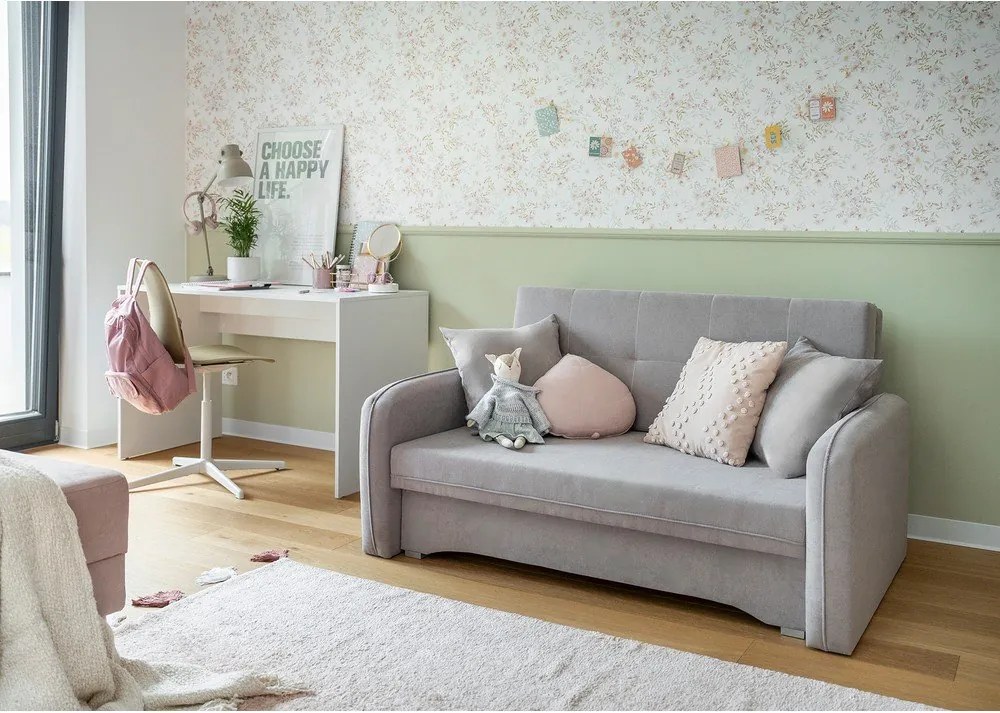 Canapea gri deschis extensibilă/cu spațiu de depozitare cu tapițerie din chenille 155 cm Laine – ELTAP