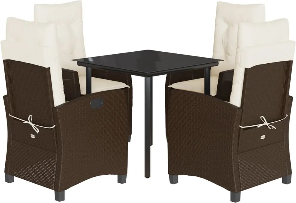 vidaXL Set mobilier de grădină, 5 piese, cu perne, maro, poliratan