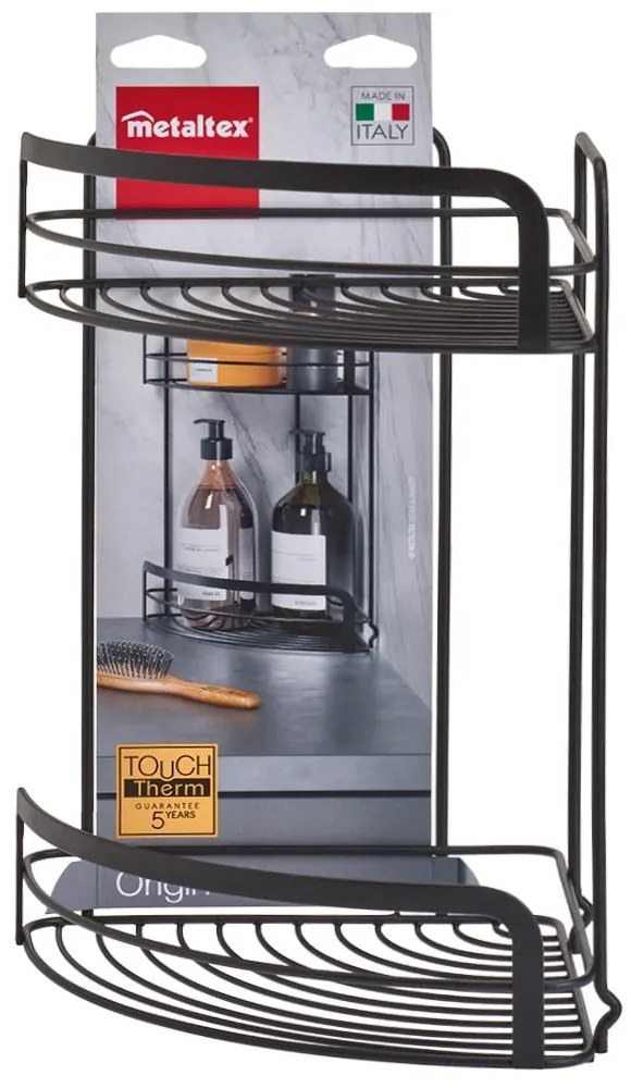 Raft de colț cu 2 etaje pentru baie Metaltex Origin Lava, negru