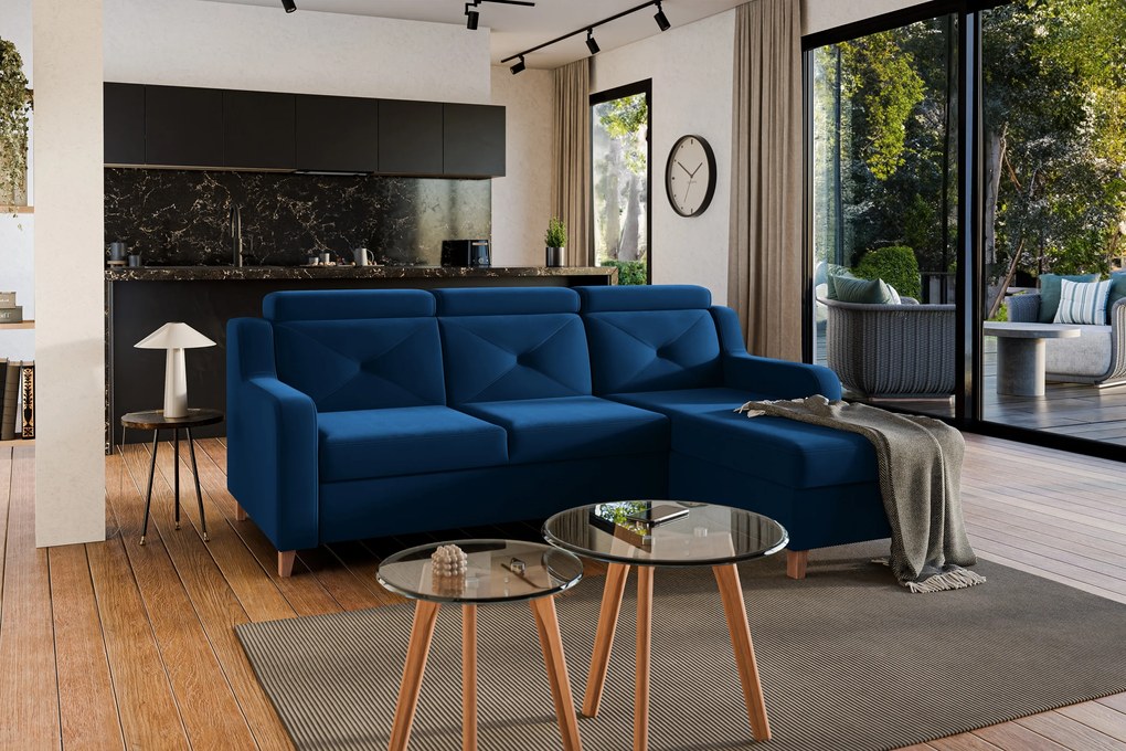 Colțar extensibil Laksaro pe dreapta - catifea albastră Trinity 31