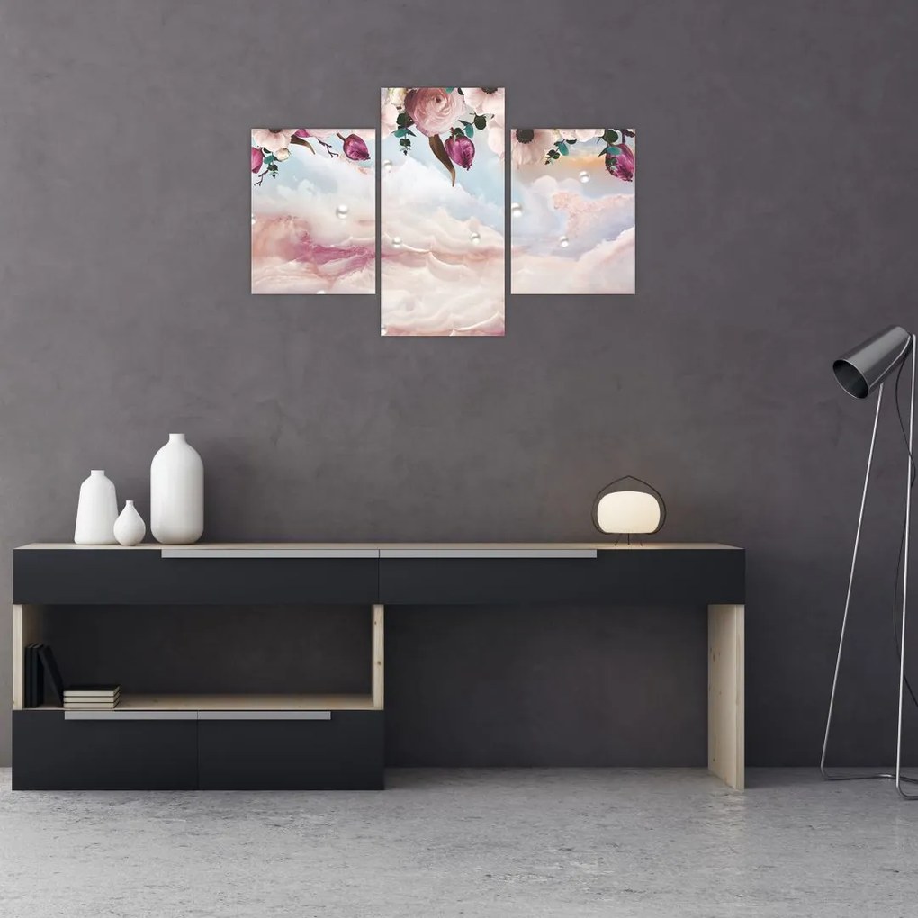 Tablou - Flori roz și marmură roz (90x60 cm)