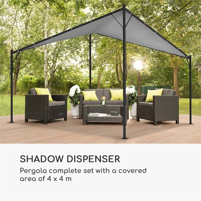 Sombra, pergola, set complet, 4x4m, acoperiș din poliester, gri