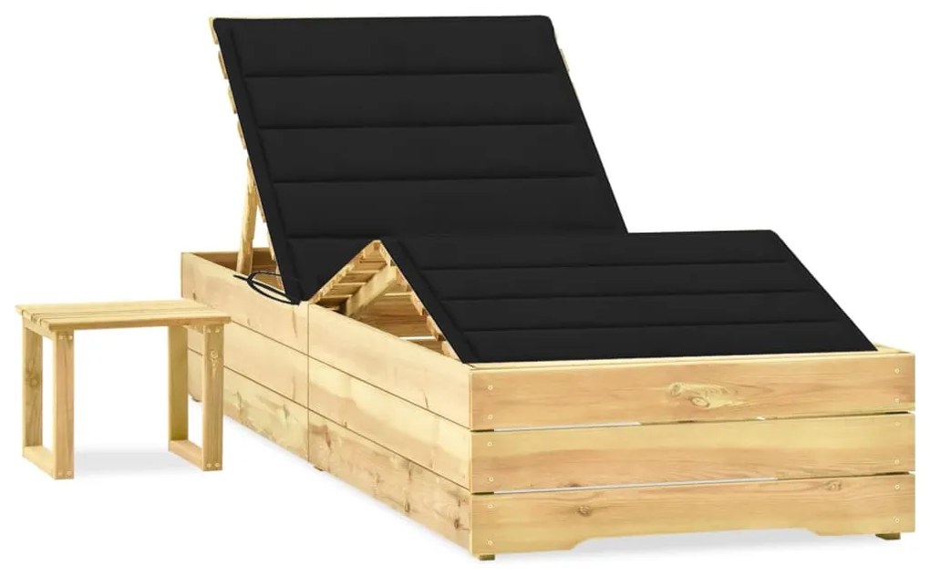 vidaXL Șezlong de grădină cu masă și pernă, lemn de pin tratat