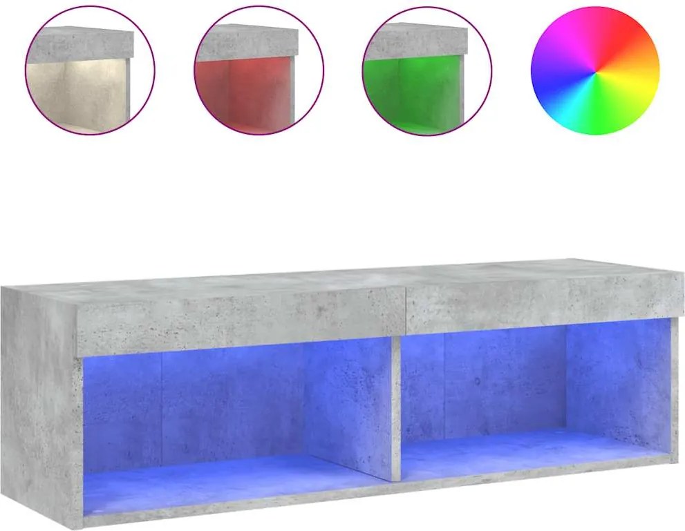 vidaXL Comodă TV cu lumini LED, gri beton, 100x30x30 cm