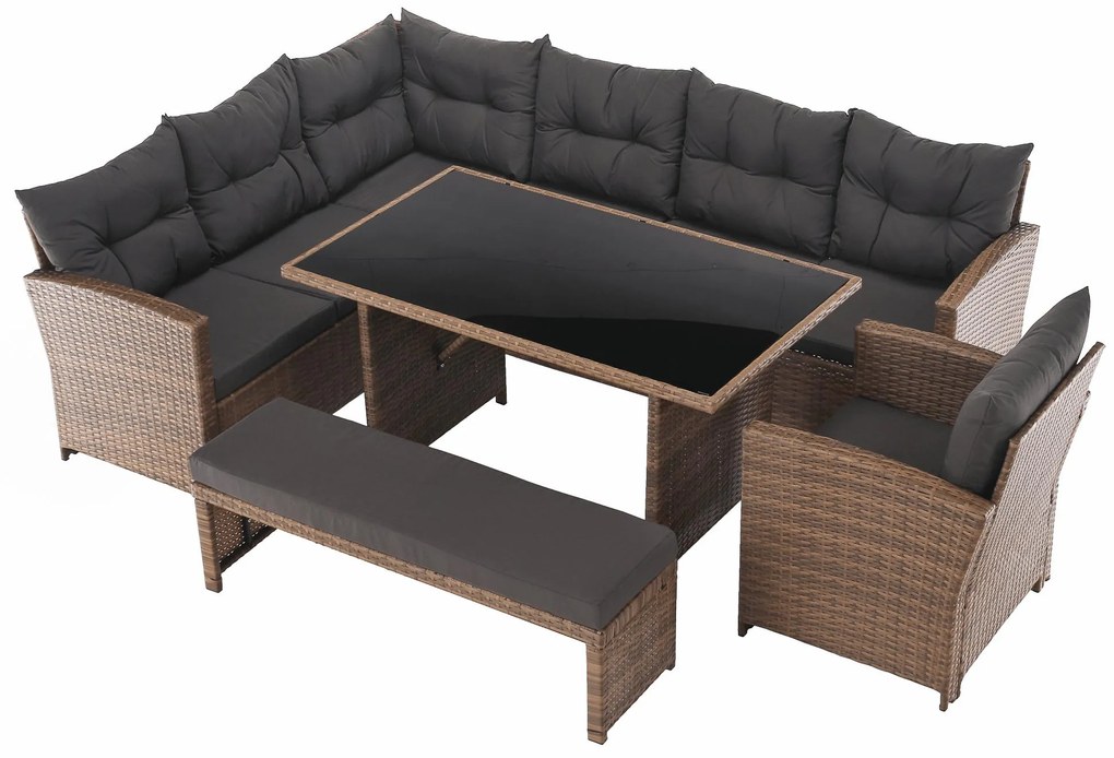 Set mobilier de grădină Senala (gri maro + maro deschis) (pentru 8 persoane). 1116496