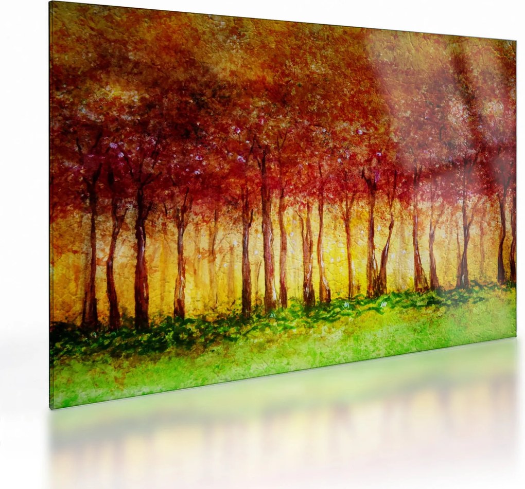 Tablou pe sticlă - Pictura pădurii cu frunziș (70x50 cm)