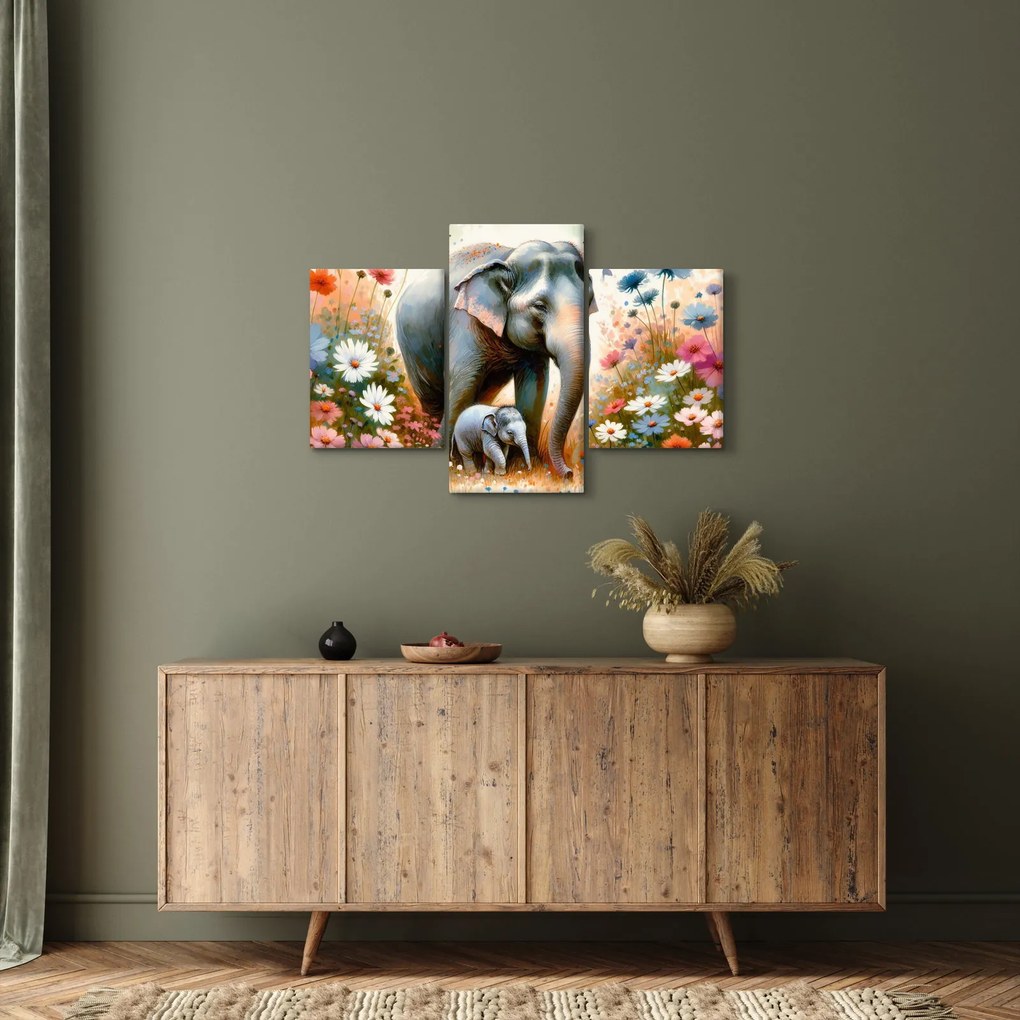 Tablou - Mama elefant, acuarelă (90x60 cm)