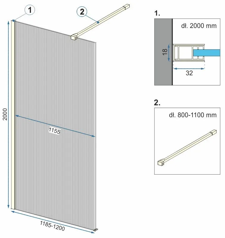 Paravan de dus Aero Intimo Auriu Periat 120cm, Rea