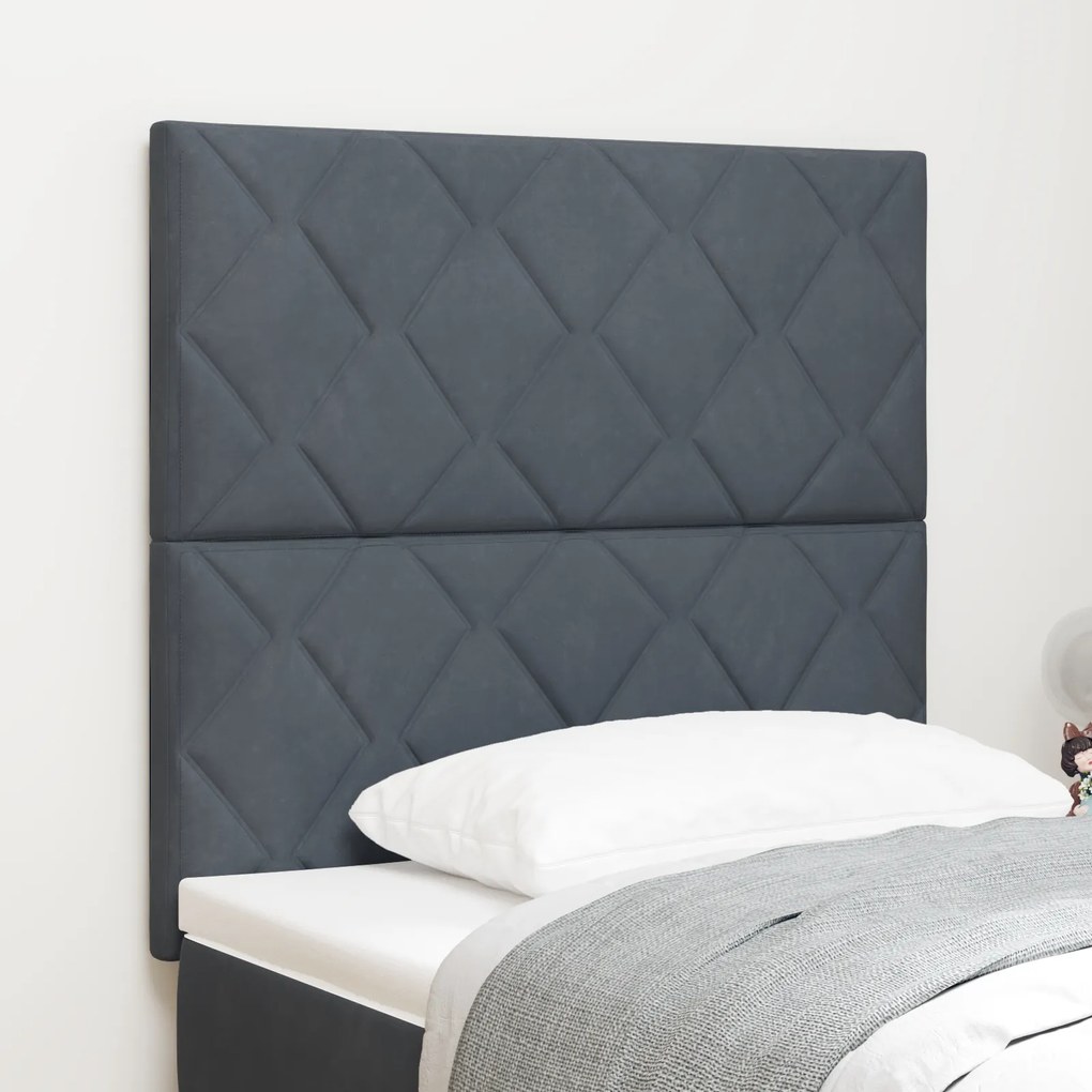 vidaXL Tăblie cap Pe perete Geometric Manual Gri închis 90 cm Catifea