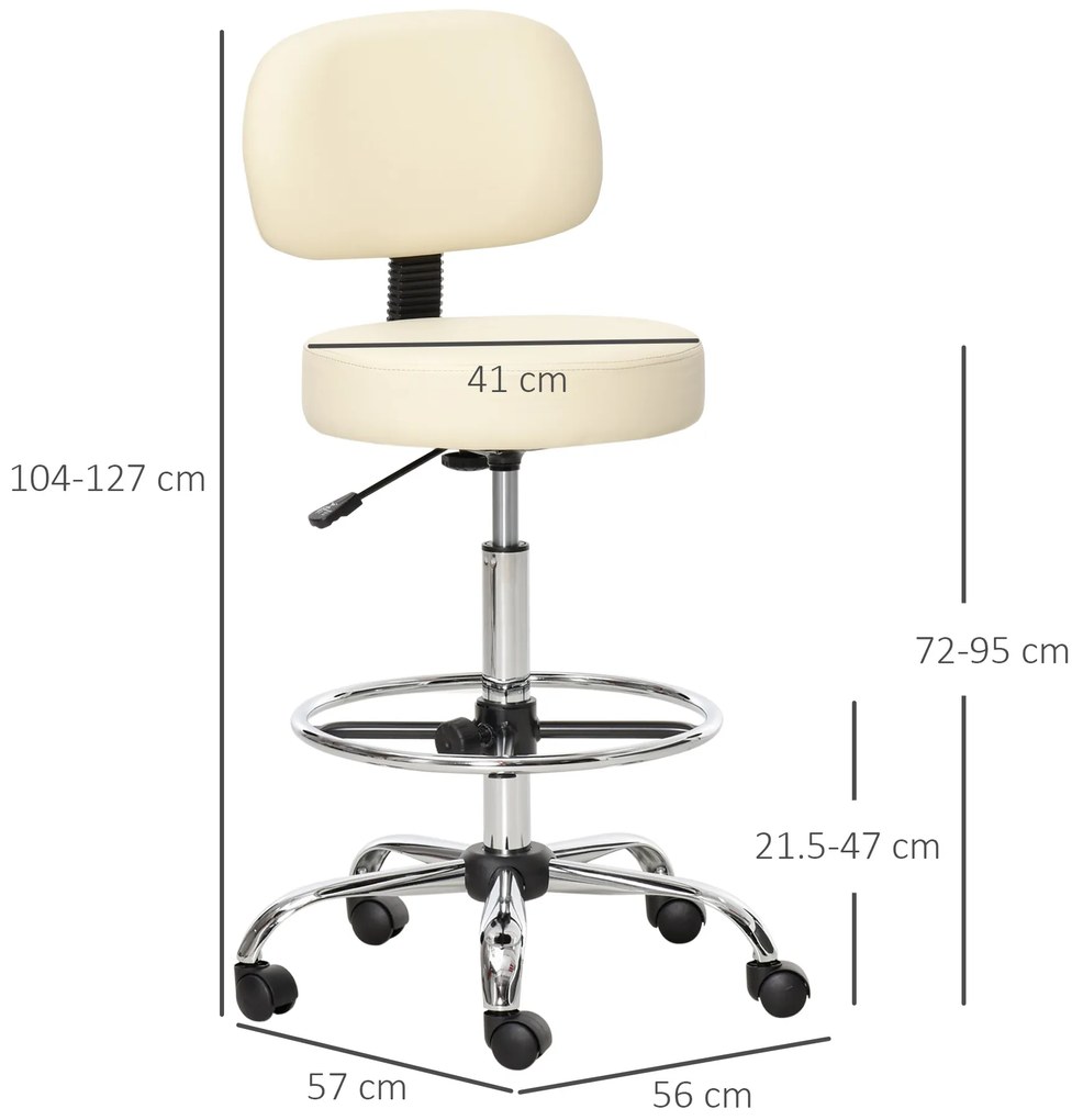 HOMCOM Scaun bar capitonat, scaun de bar cu cadru metalic, cu spătar, din piele ecologică, reglabil pe înălțime, scaun de bucătărie cu suport pentru picioare, rotire 360° Tresenhocker pentru bucătărie, living, sufragerie Bej | Aosom Romania