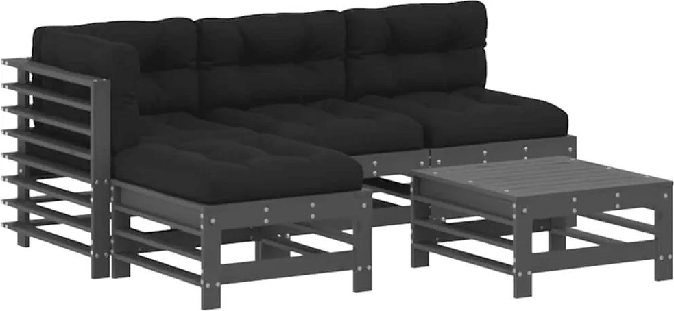 vidaXL Set mobilier grădină cu perne, 5 piese, gri, lemn masiv