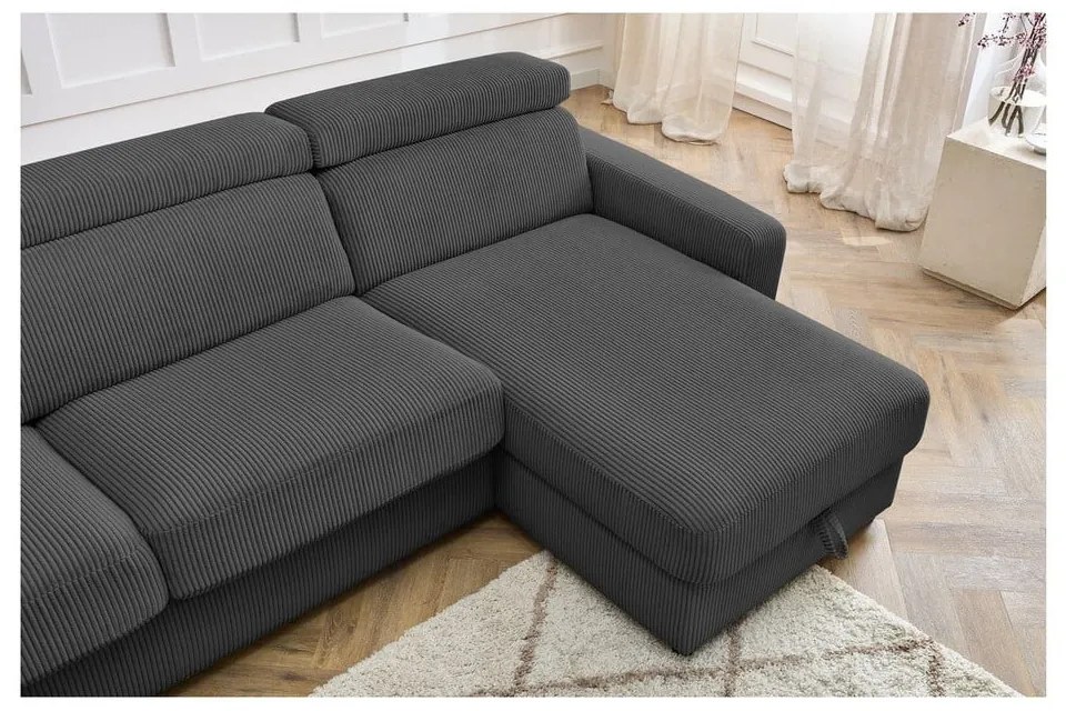 Colțar gri închis extensibil cu tapițerie din catifea reiată (cu colț variabil) Monaco – Bobochic Paris