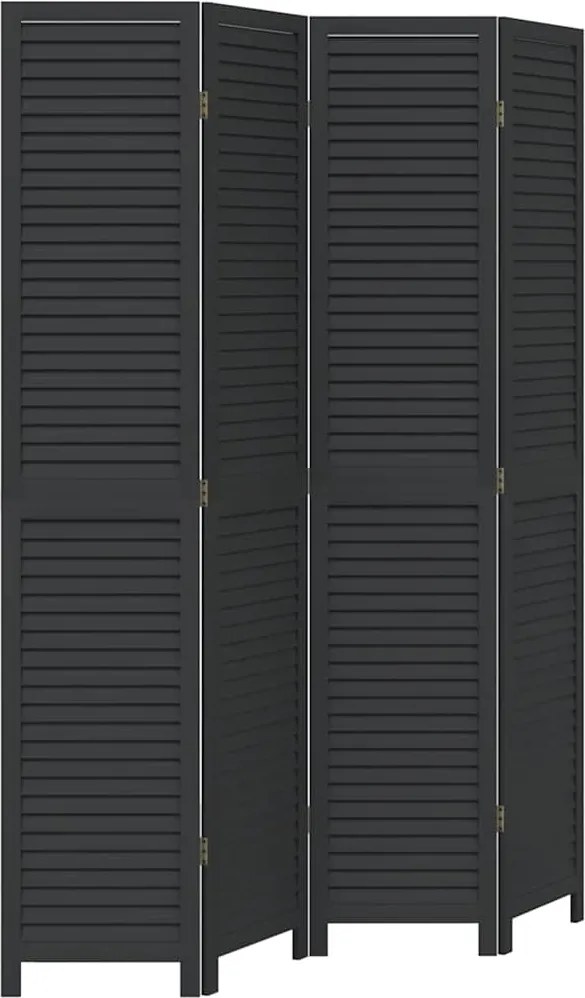 vidaXL Paravan de cameră cu 4 panouri, negru, lemn masiv paulownia