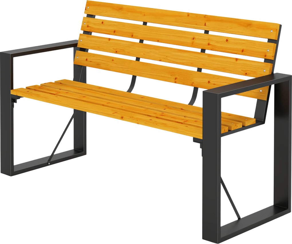 Outsunny Bancă de grădină 2 locuri, rezistentă la intemperii, bancă din lemn cu design cu șipci și cotiere, capacitate 240 kg Lemn natural | Aosom Romania