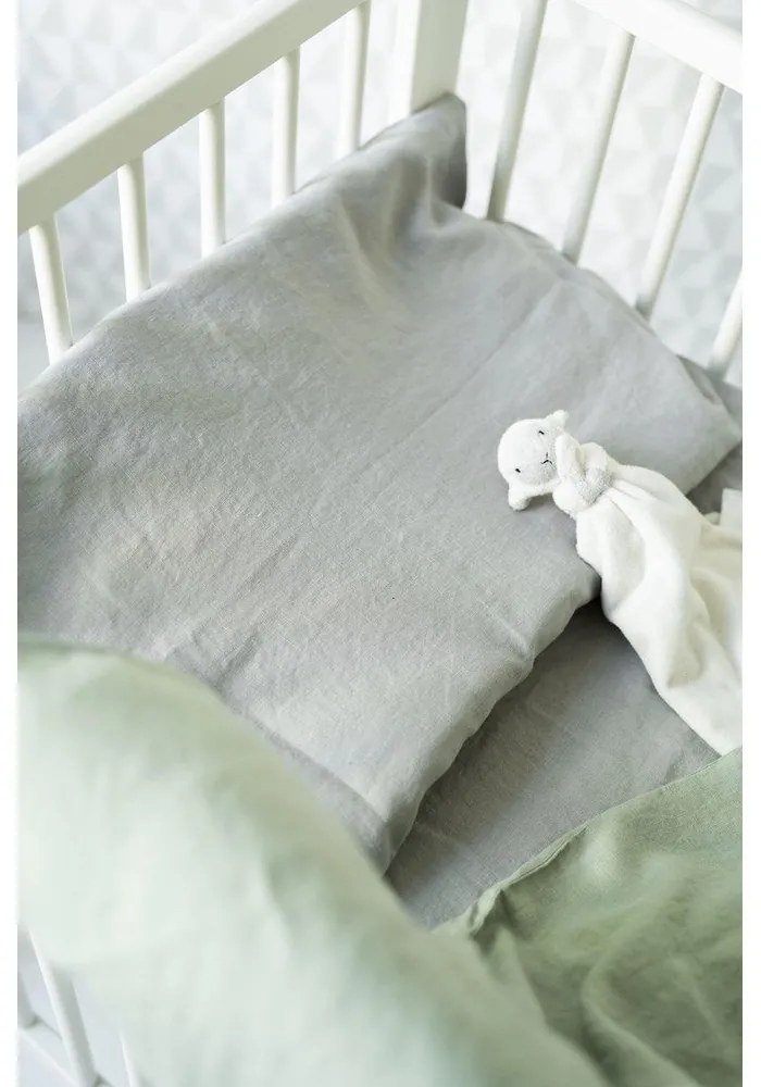 Lenjerie de pat din in pentru copii Linen Tales Nature, 70 x 100 cm, verde