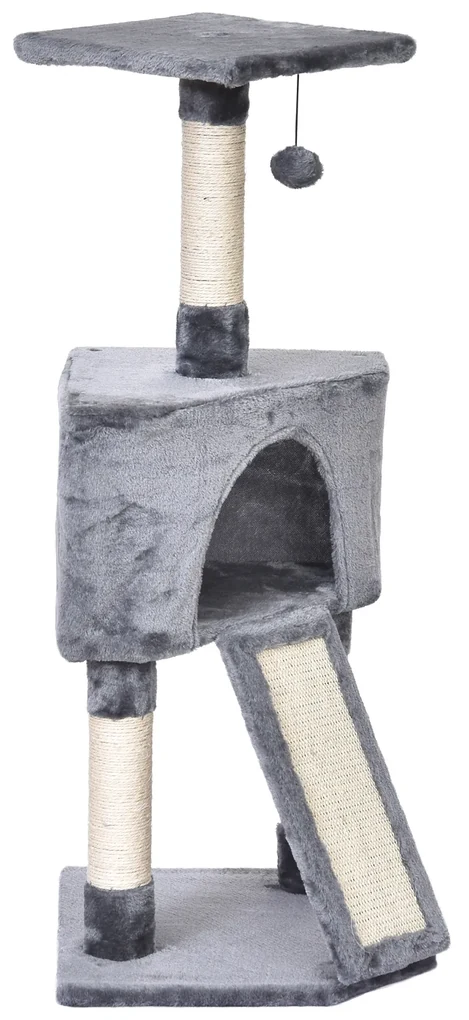 PawHut Arbore pentru Pisici Compact, Design cu Frânghie Sisal pentru Zgâriat, Gri, 40x40x98cm | Aosom Romania