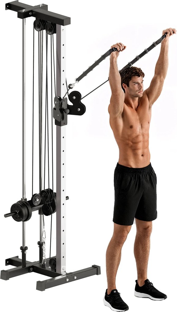 SPORTNOW Stație cu dublu scripete reglabilă în 15 poziții montare pe perete partea superioară a corpului, acasă, fitness, sală | Aosom Romania