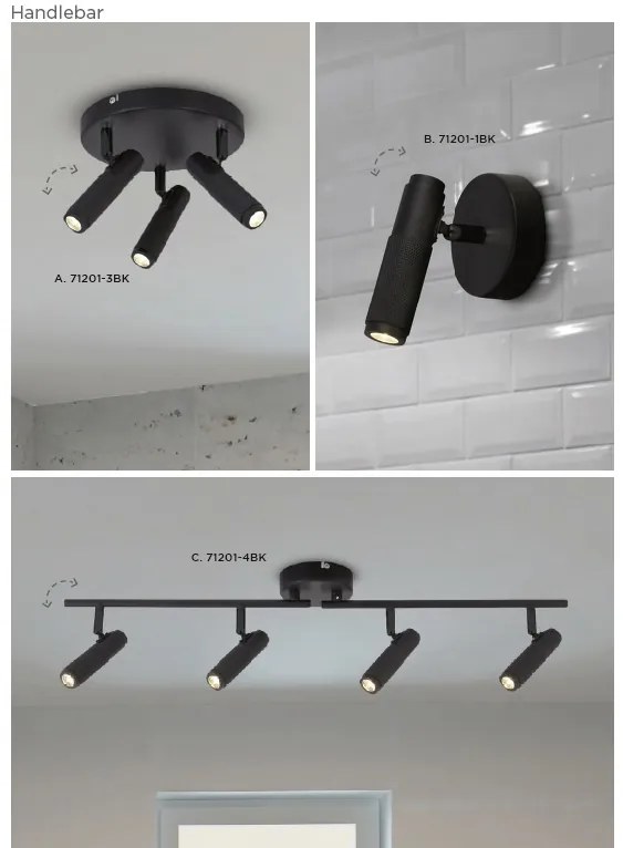 Lustra moderna cu 4 spoturi LED orientabile HANDLEBAR 71201-4BK SRT