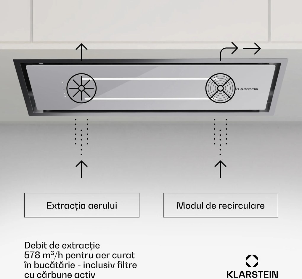 Klarstein High Line Eco 90 hotă de tavan 90 cm 436 m³/h trepte telecomandă lumină ambientală