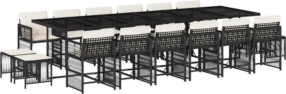 vidaXL Set mobilier de grădină cu perne, 17 piese, negru, poliratan