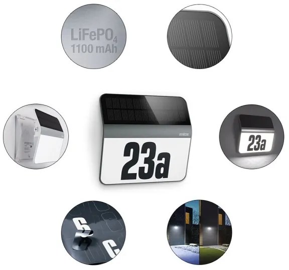 Număr de casă LED solar STEINEL 035730 XSolar LH-N LED/0,03W IP44