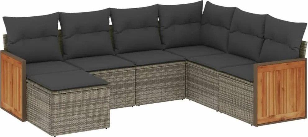 vidaXL Set canapele de grădină, 7 piese, cu perne, gri, poliratan