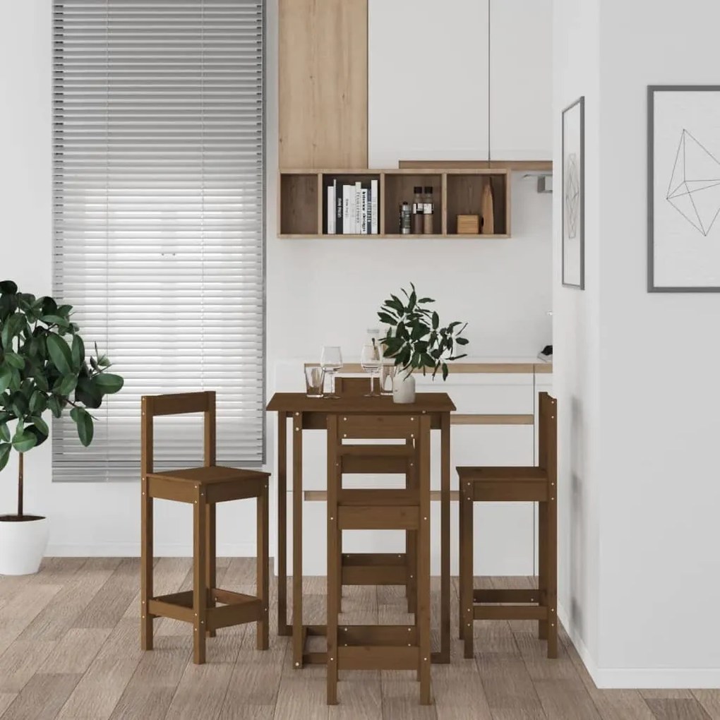 3124745 vidaXL Set mobilier de bar, 5 piese, maro miere, lemn masiv de pin
