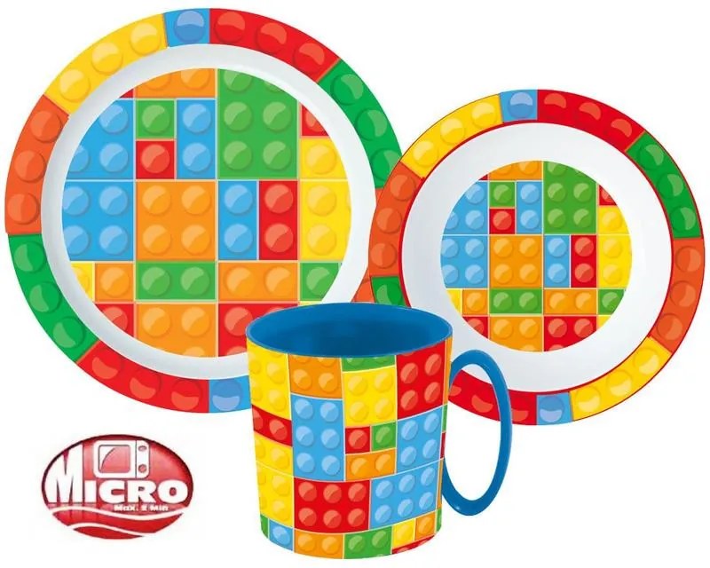 Bricks Set de masă cu model Lego, set micro plastic cu cană de 350 ml