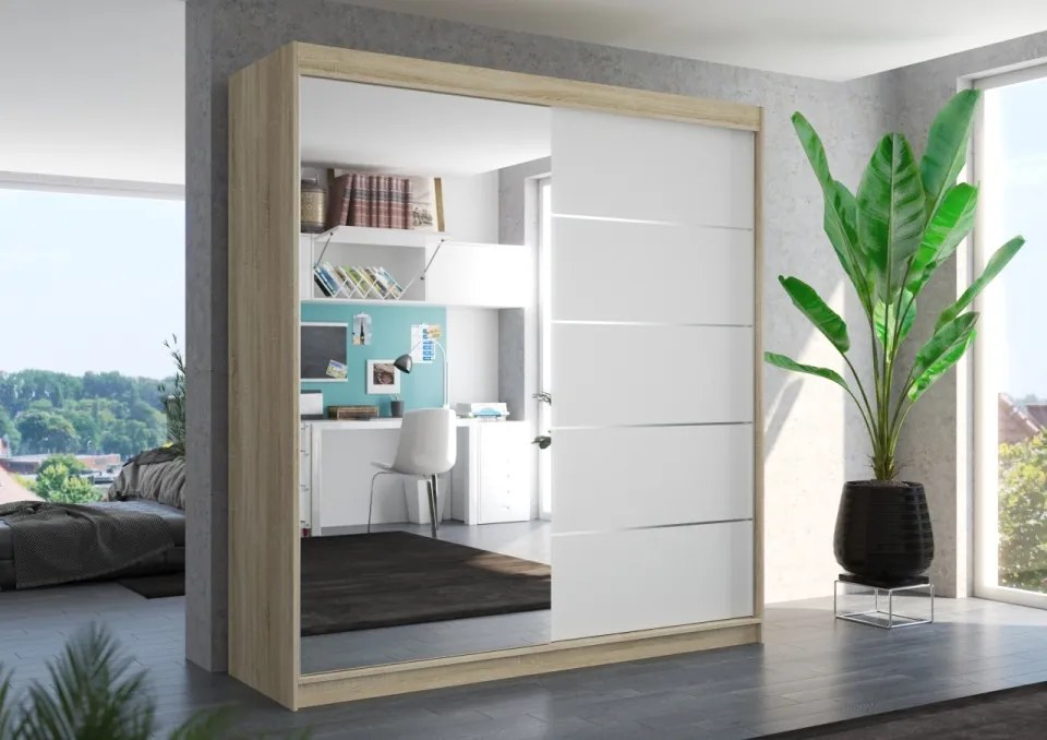Dulap cu usi glisante si oglinda 200x215 cm, Oliver, ADRK Furniture (Culoare: Casmir)