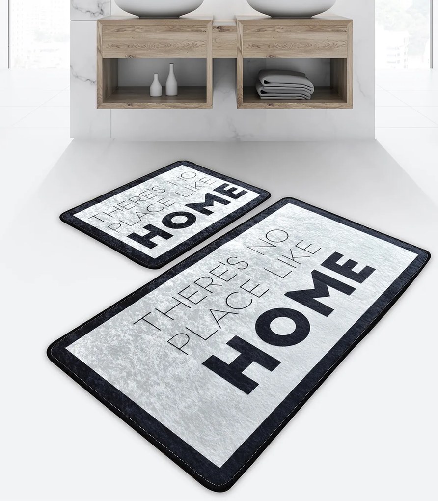 Set 2 covorase baie Like Home 60 x 100 cm 50 x 60 cm Antiderapant Alb-Negru