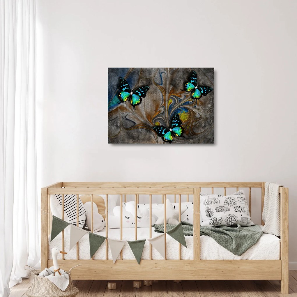Tablou pe sticlă - Fluturi strălucitori în imagine (70x50 cm)