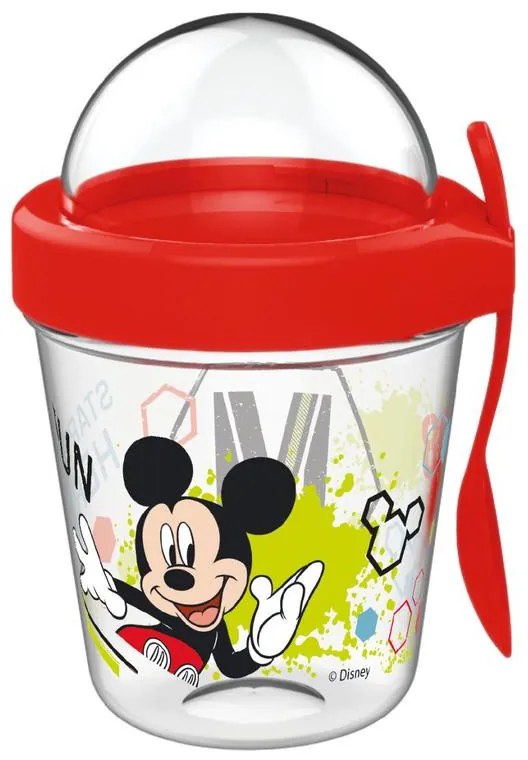 Disney Mickey pahar pentru gustări cu capac și linguriță 350 ml