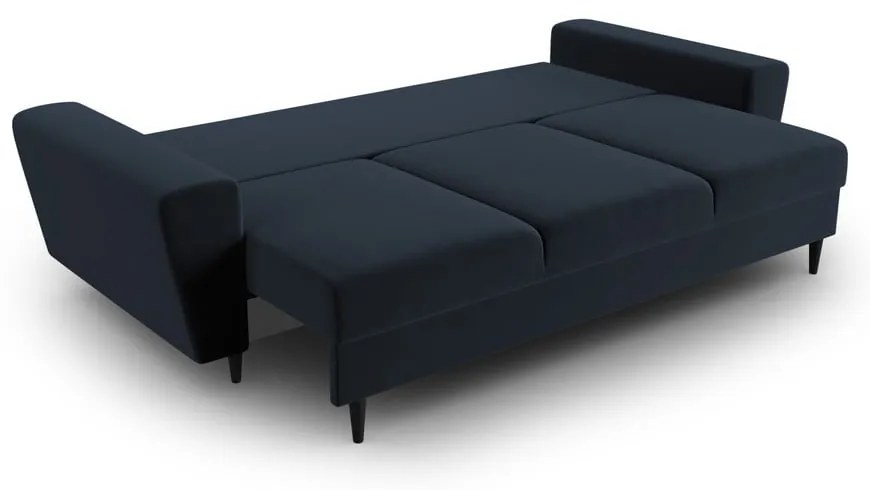Canapea albastru-închis extensibilă, cu spațiu de depozitare cu tapițerie din catifea 235 cm Kyoto – Cosmopolitan Design