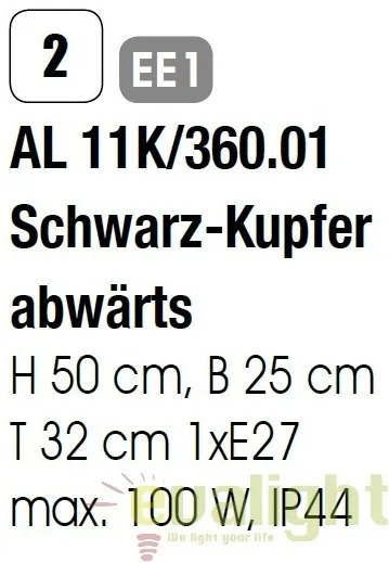 Aplica de perete exterior stil clasic IP44 Kenzo AL 11K/360.01 schw.-kupfer/abw OR