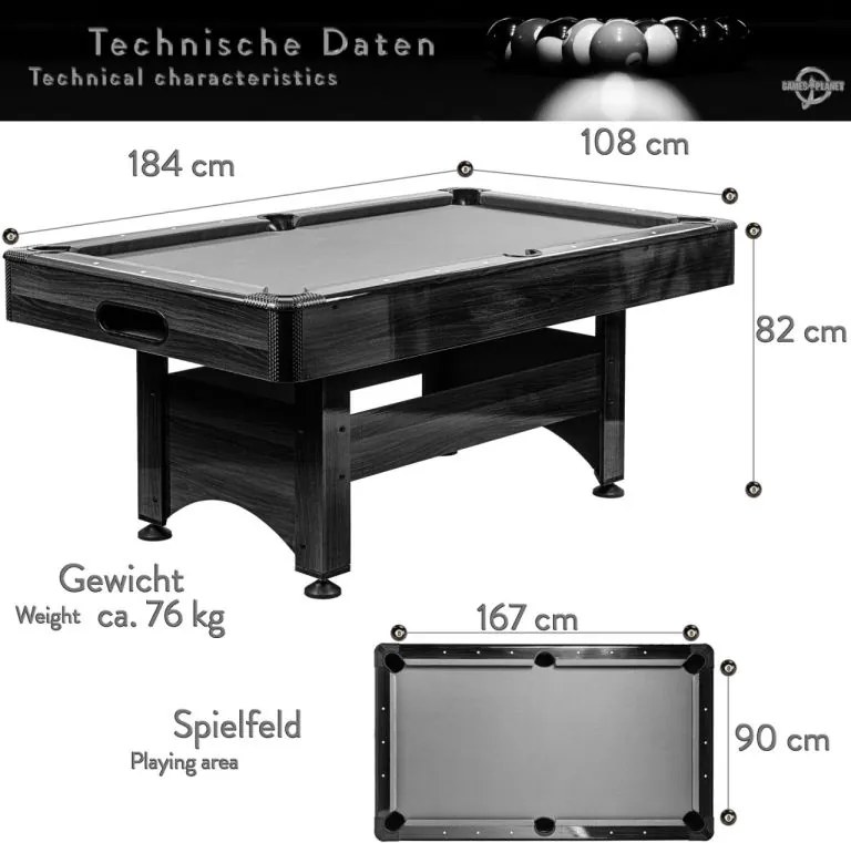 GamesPlanet Masă de biliard cu echipament, maro/antracit