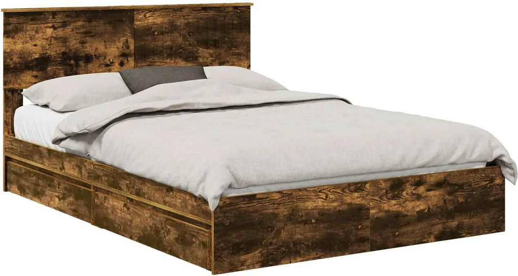 vidaXL Pat cu storage Stejar fumuriu 135 x 190 cm Lemn compozit