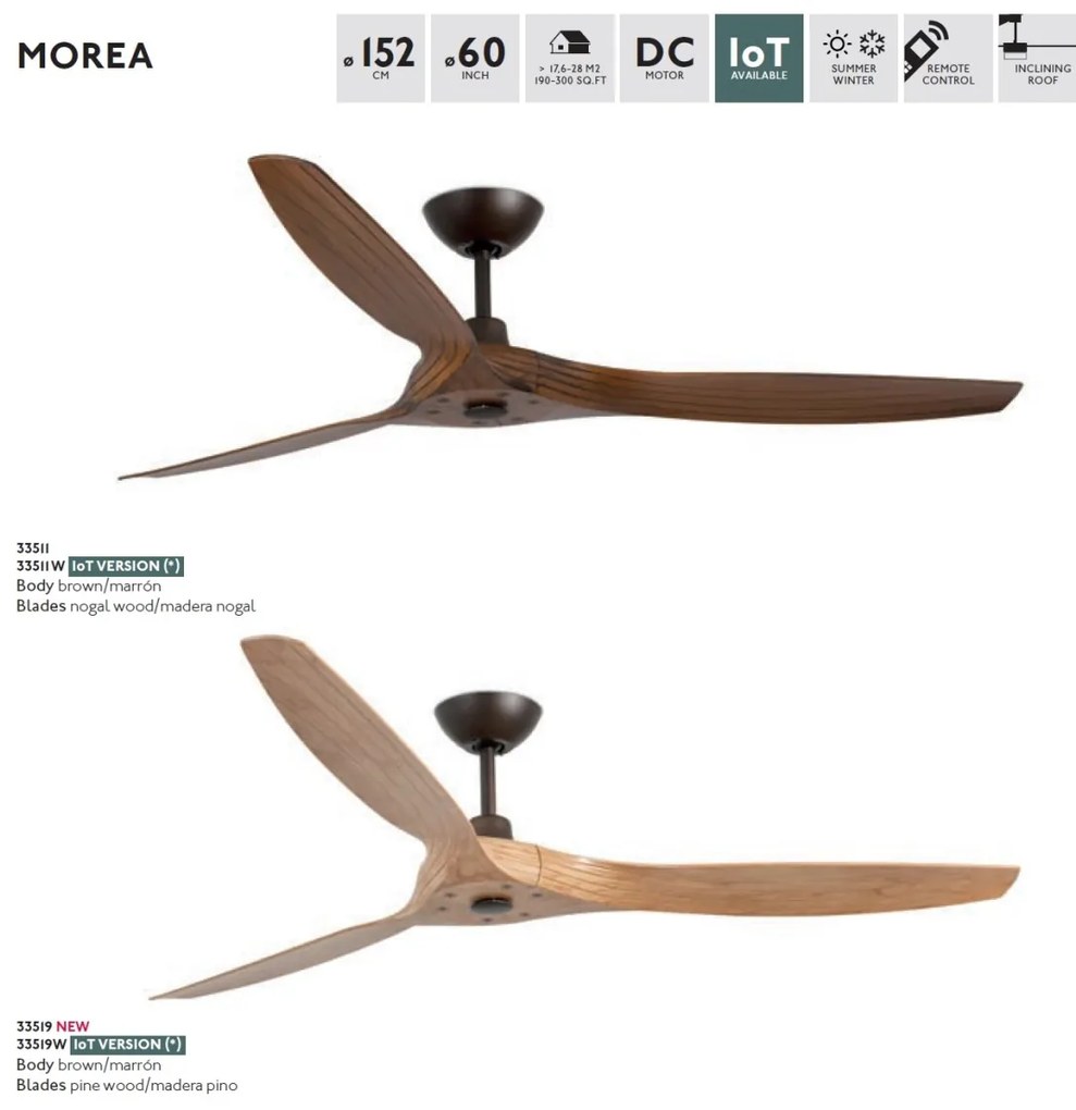 Ventilator de tavan cu telecomanda design modern MOREA maro/ lemn pin
