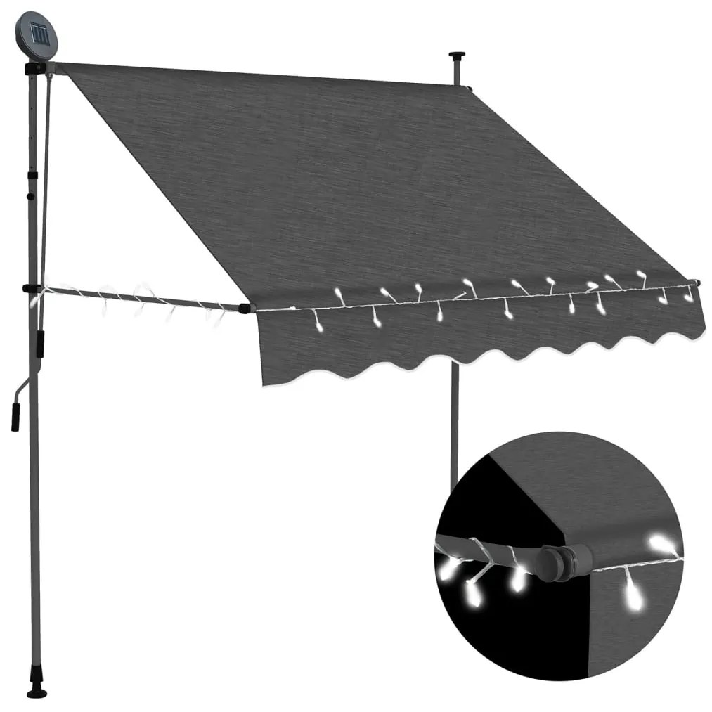 vidaXL Copertină retractabilă manual cu LED, antracit, 100 cm