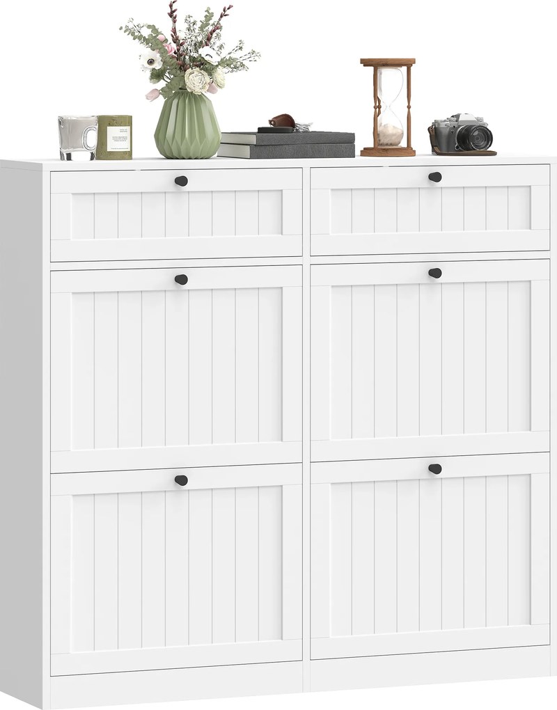 HOMCOM Dulap pentru pantofi 20 perechi, dulap îngust cu 4 sertare rabatabile, 2 compartimente, alb | Aosom Romania