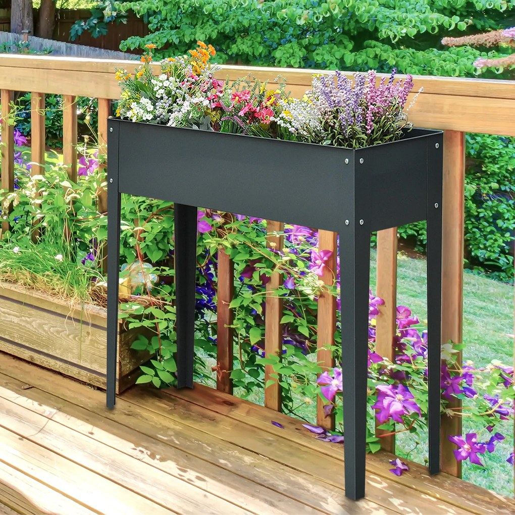 Outsunny Jardiniera Metalica Inaltata cu 3 Orificii de Scurgere, 100x30x80cm | Aosom Romania