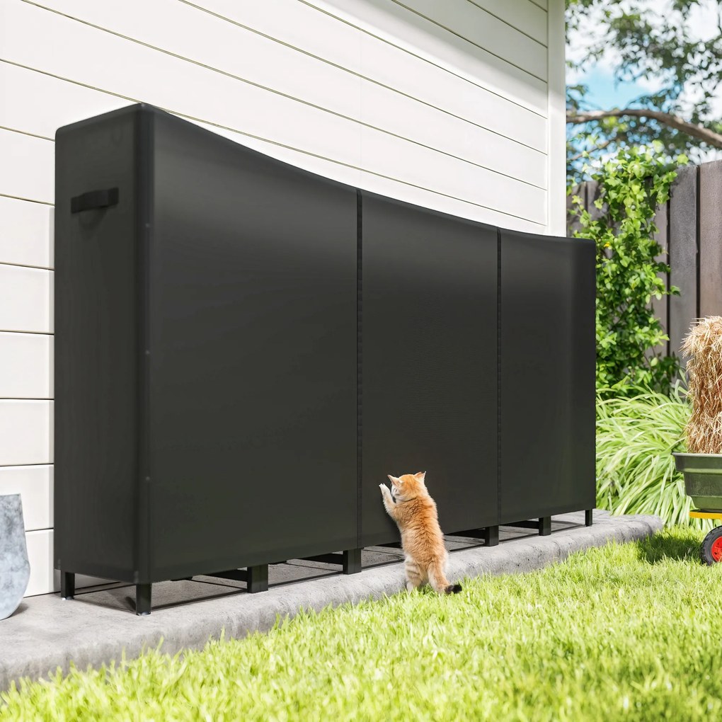 Outsunny Suport de Lemne pentru Exterior din Oțel, cu Acoperire Impermeabilă Oxford 600D, Structură Reglabilă și Lanțuri Metalice, Suport de Lemne Ridicat, 0.8m³, 235x31x116 cm, Negru | Aosom Romania