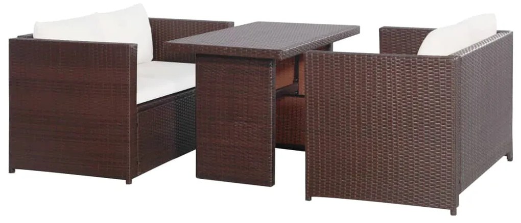 43914 vidaXL Set mobilier bistro cu perne, 3 piese, maro, poliratan