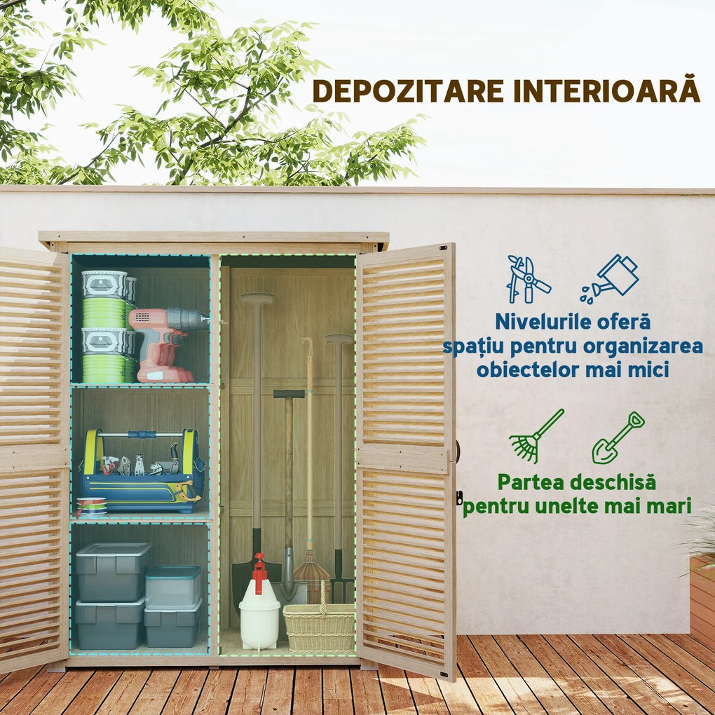Outsunny Magazie de Gradina din Lemn, Dulap de Depozitare