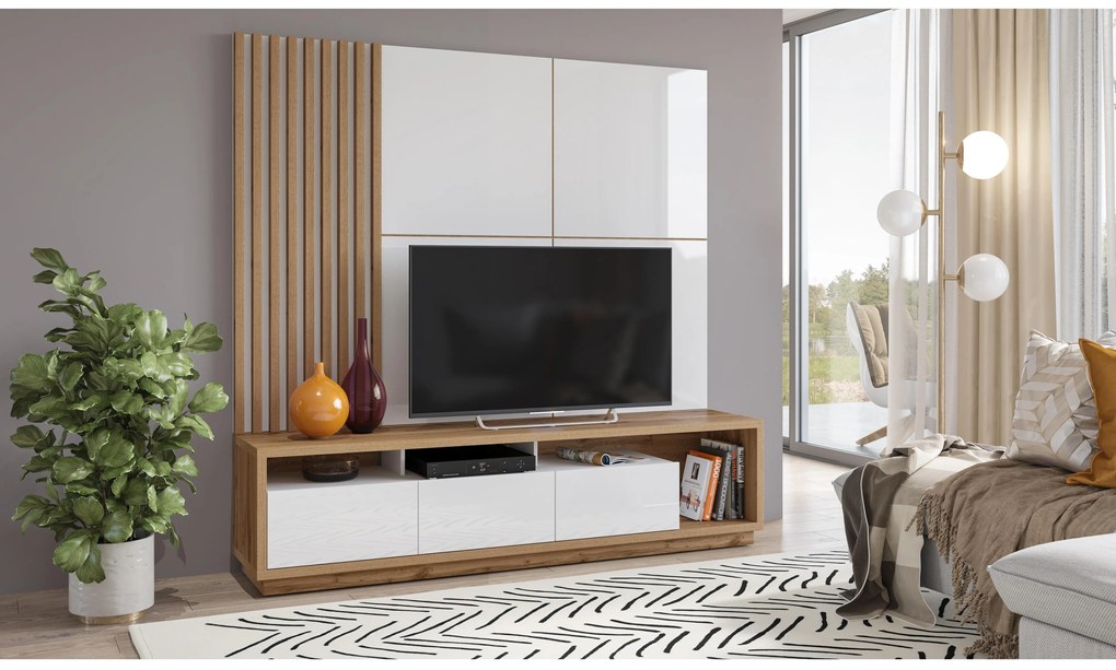 Mobilier living Celcey Typ 09 (Stejar wotan + alb lucios). 1108318