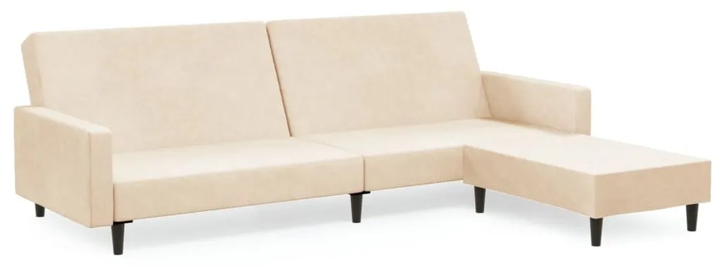 3080510 vidaXL Canapea extensibilă cu taburet, cu 2 locuri, crem, catifea