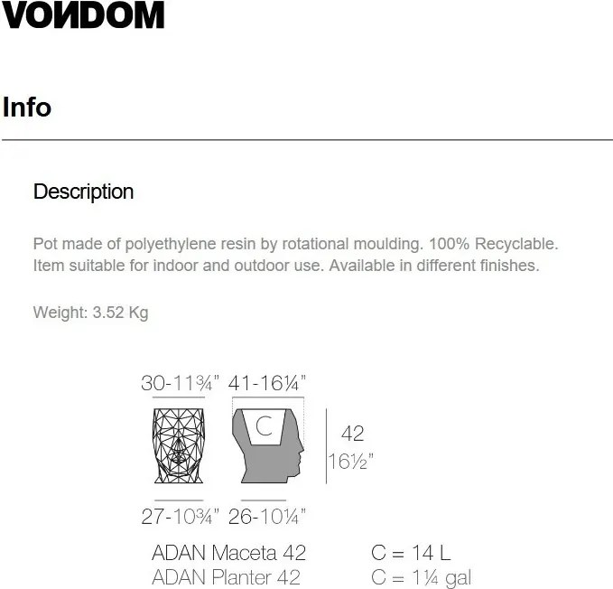 Ghiveci de flori / Jardiniera plante design decorativ modern pentru amenajari interioare si exterioare, ADAN PLANTER 49064R Vondom