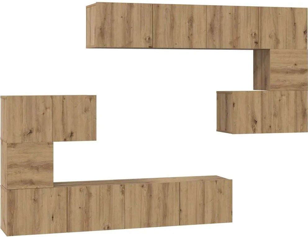vidaXL Set comodă TV Pe perete 8 pcs Stejar Artizanal Lemn compozit
