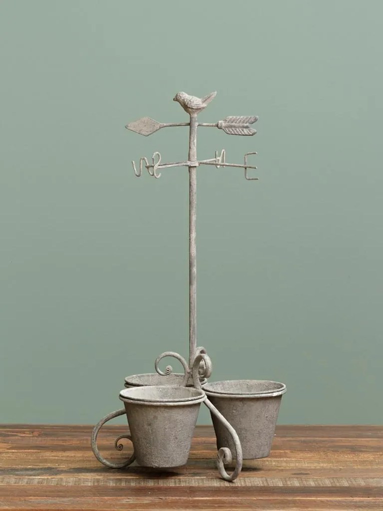 Set 3 ghivece shabby chic rotunde din metal, "Weathercock"