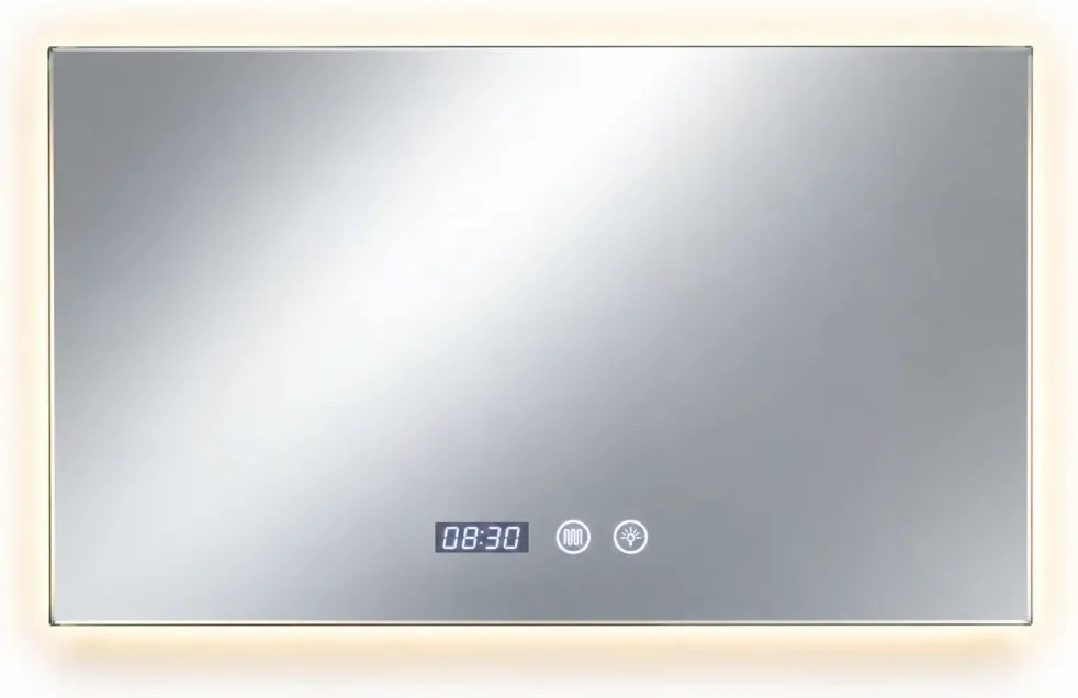 Oglinda baie, Multifuncțională, Iluminare LED Touch, Intensitate reglabila, Ceas încorporat, Sistem Dezaburire, 100x60 cm