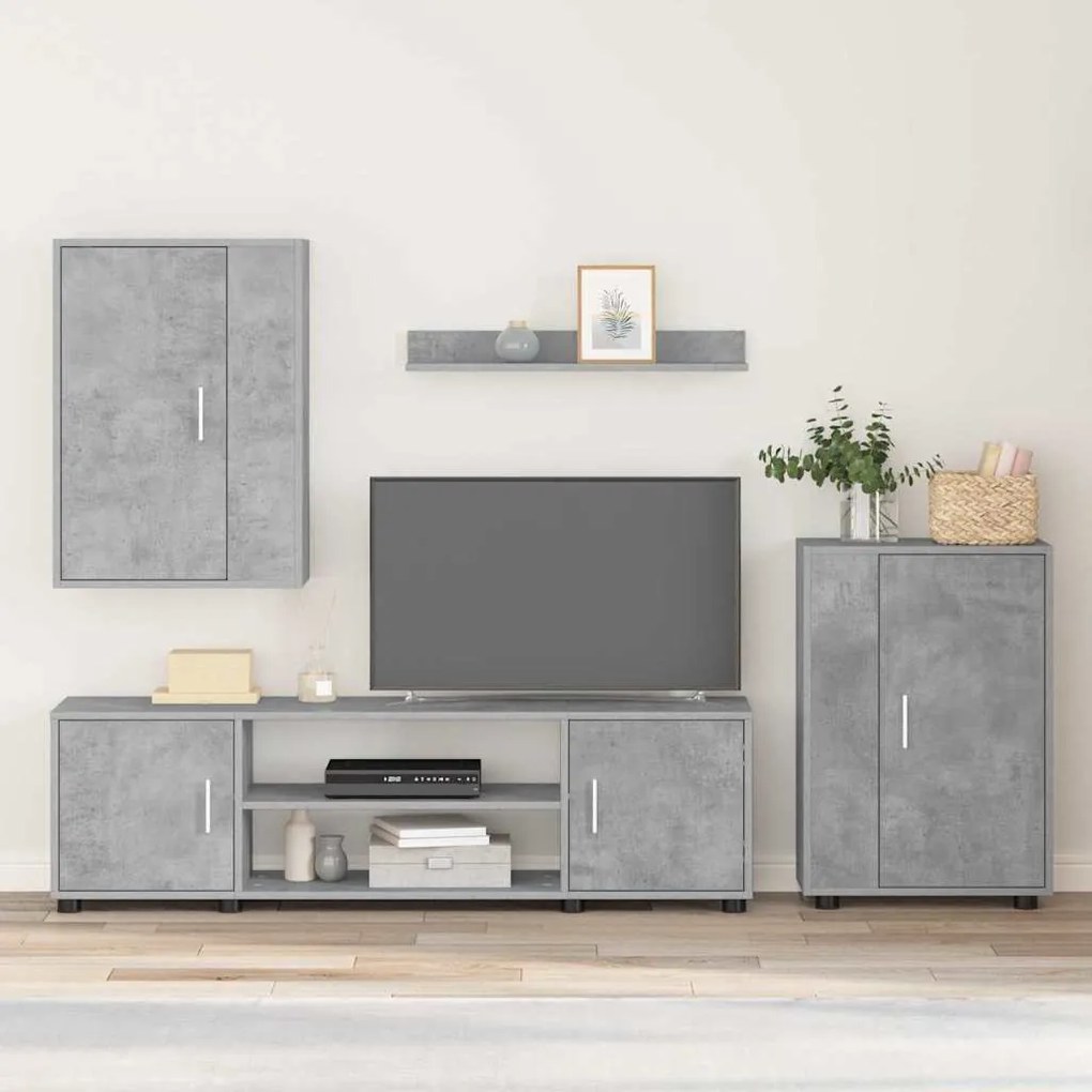 vidaXL Set comodă TV Pe perete 4 pcs Gri din beton Lemn compozit